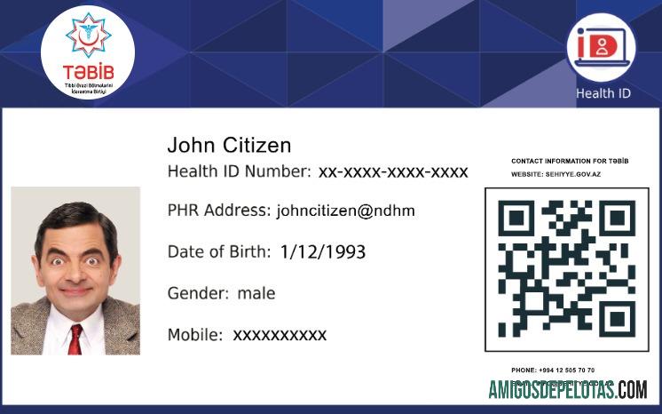 Cartão de Saúde Tebib do Azerbaijão amostra